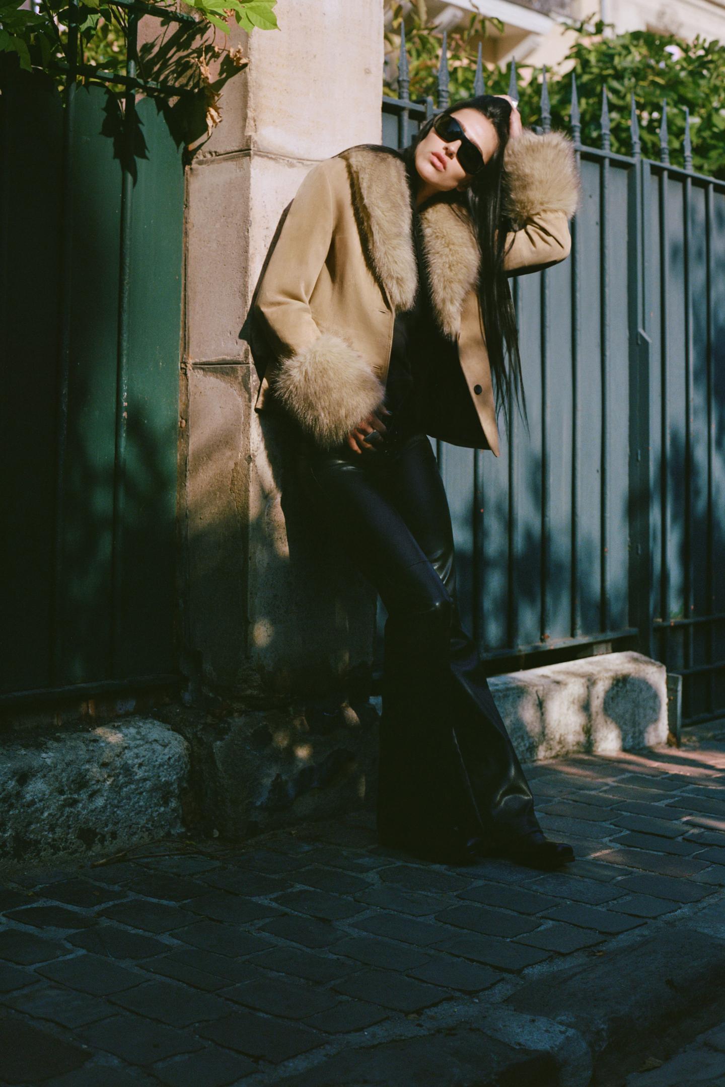 Suede blazer met haar